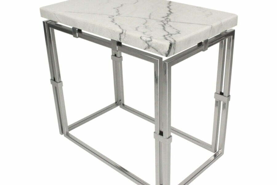 Metalowy stolik z marmurowym blatem, kolor srebrny. Producent Sigma Design.