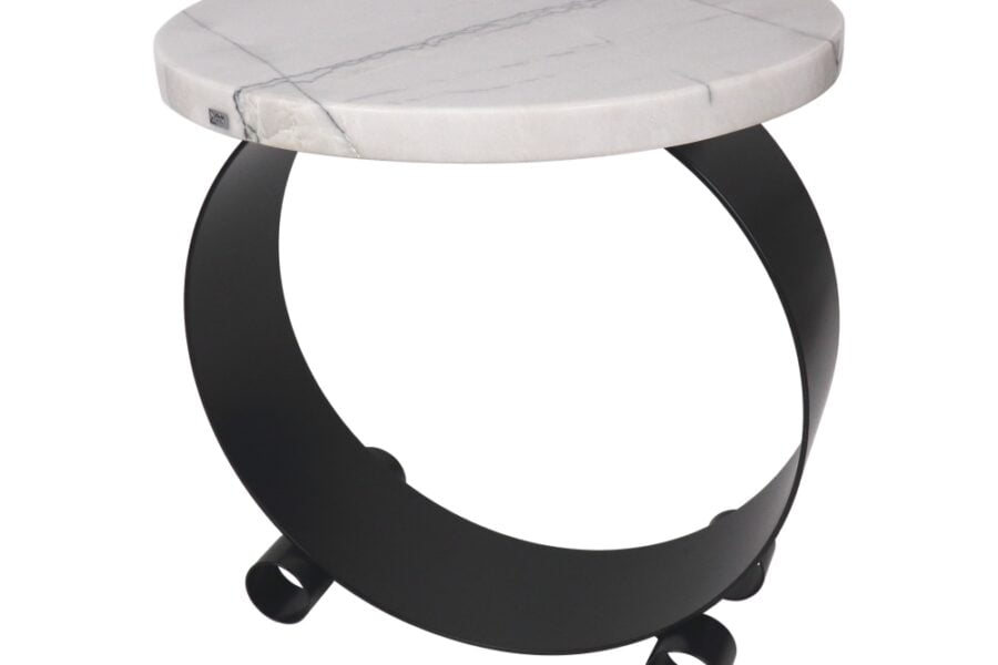 Stolik pomocniczy Disten z kamiennym okrągłym blatem. Producent Sigma Design.
